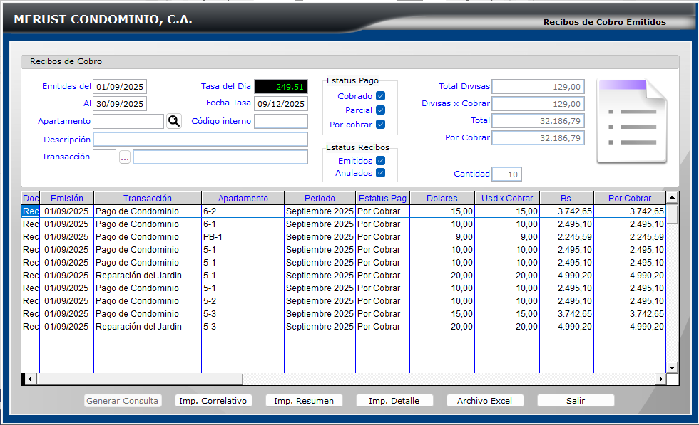 Informe Recibos de Cobro